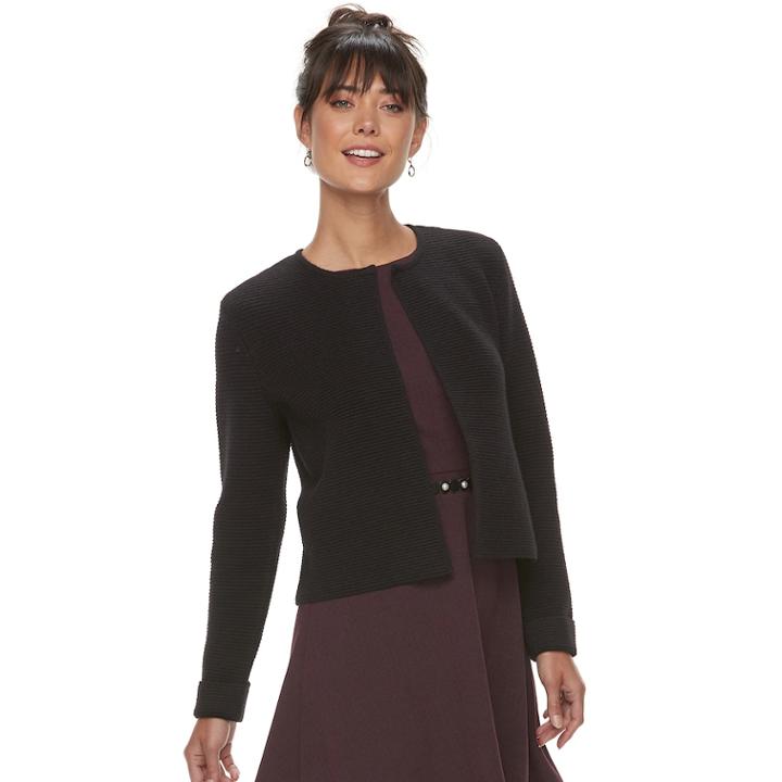 Women's Elle&trade; Textured Open-front Cardigan, Size: Xs, Black
