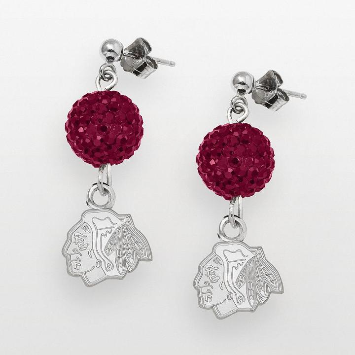 Logoart Chicago Blackhawks Sterling Silver Crystal Ball Drop Earrings, Women's, Red