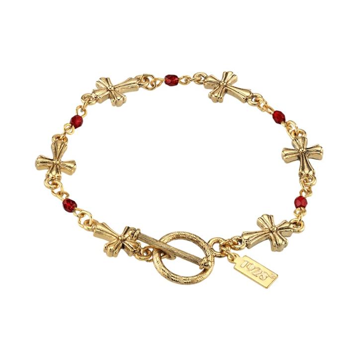 1928 10k Gold-plated Red Bead Cross Link Toggle Bracelet, Women's, Size: 8, Yellow