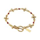 1928 10k Gold-plated Red Bead Cross Link Toggle Bracelet, Women's, Size: 8, Yellow