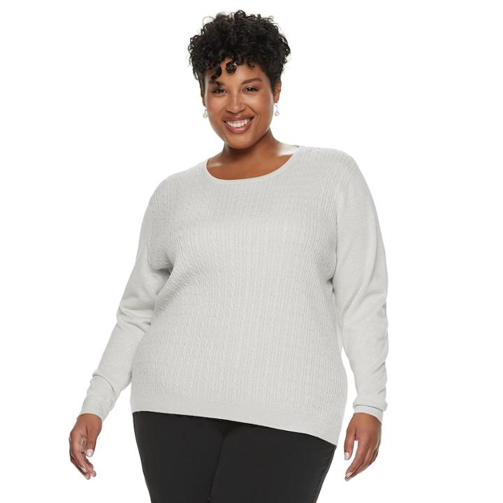 Plus Size Napa Valley Sparkly Cable-knit Sweater, Women's, Size: 1xl, White