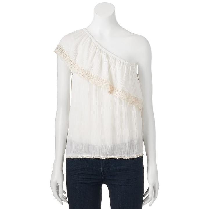 Juniors' Rewind Crochet One Shoulder Top, Girl's, Size: Medium, White