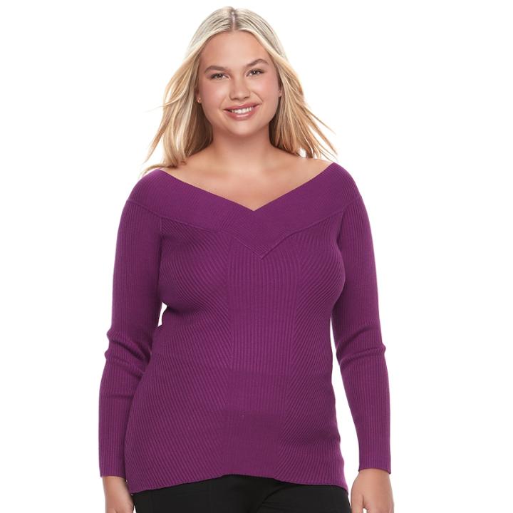 Juniors' Plus Size Candie's&reg; Portrait Collar Sweater, Teens, Size: 1xl, Brt Purple