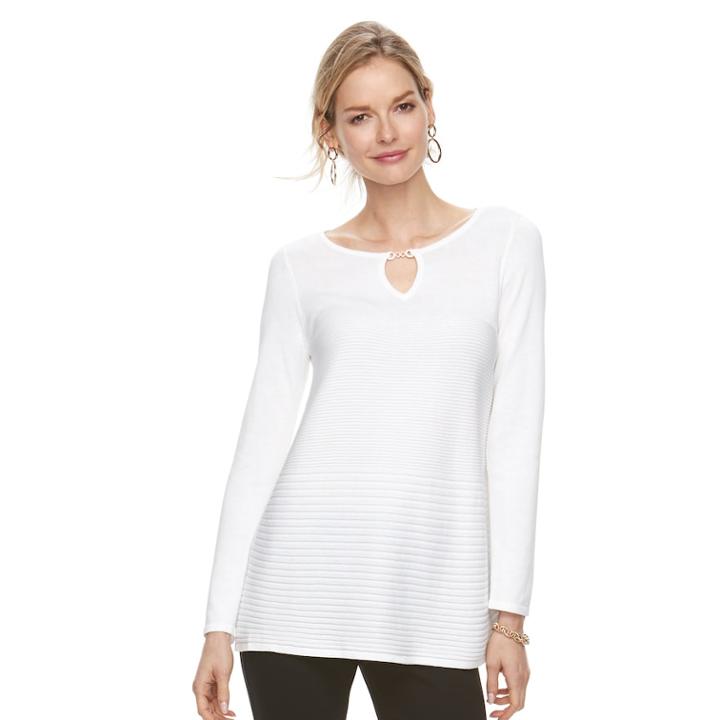 Petite Dana Buchman Ribbed Tunic Sweater, Women's, Size: Large, White