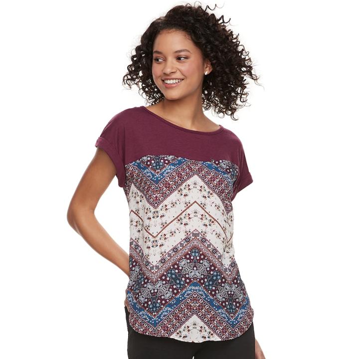 Juniors' Rewind Mixed-media Top, Teens, Size: Xs, Drk Purple