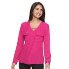 Women's Dana Buchman Lace-up Crepe Blouse, Size: Large, Pink