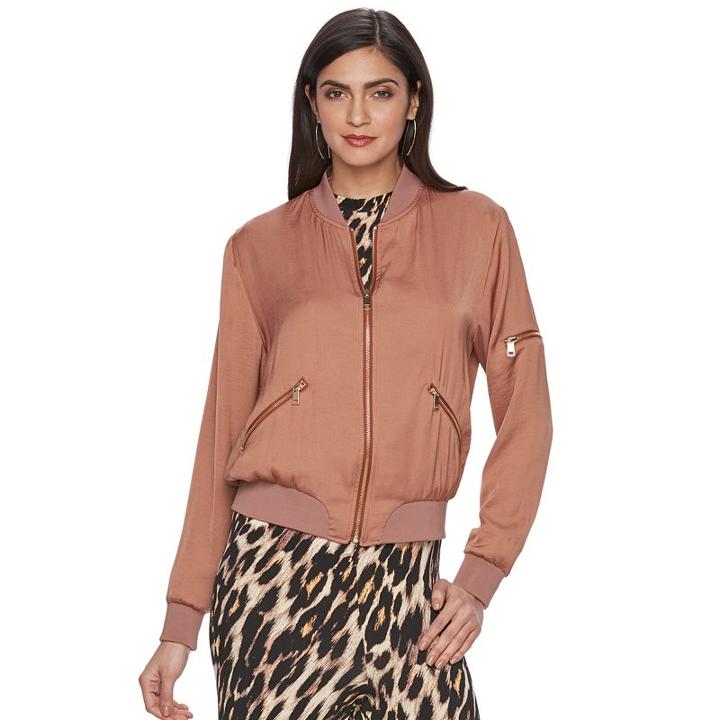 Women's Jennifer Lopez Luxe Essentials Bomber Jacket, Size: Medium, Lt Brown