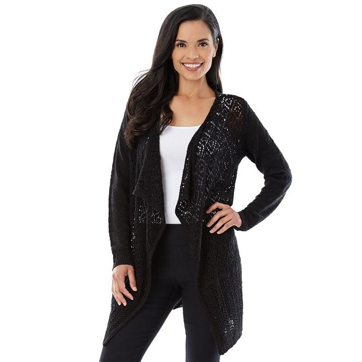 Women's Ab Studio Pointelle Cardigan, Size: Small, Black