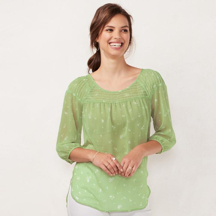 Women's Lc Lauren Conrad Printed Chiffon Peasant Top, Size: Small, Green