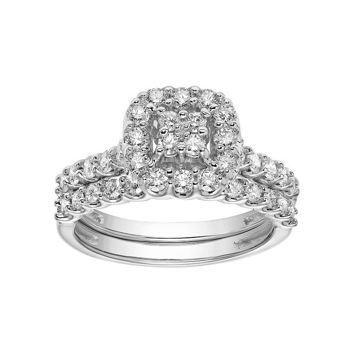 Simply Vera Vera Wang 14k White Gold 1 Carat T.w. Cluster Cushion Halo Engagement Ring Set, Women's, Size: 7