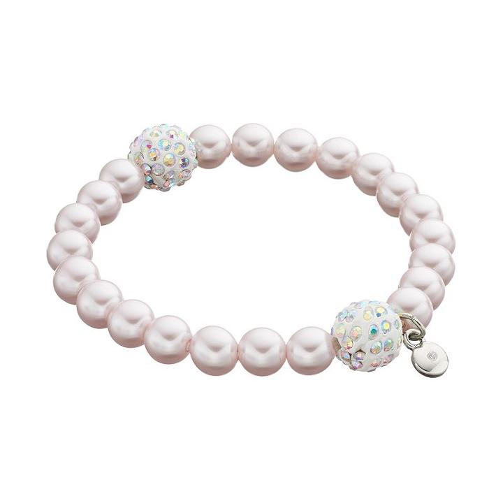 Pink Simulated Pearl & Fireball Stretch Bracelet, Women's