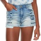 Juniors' Almost Famous High-waisted Frayed Rip & Repair Denim Shorts, Teens, Size: 9, White
