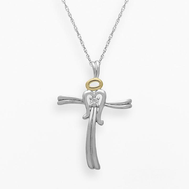 Miracles 14k Gold Over Silver And Sterling Silver Diamond Accent Cross Pendant, Women's, White