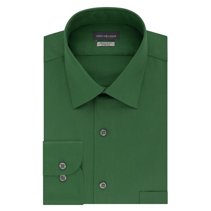 Men's Van Heusen Regular-fit Stretch Sateen Dress Shirt, Size: 18-34/35, Green