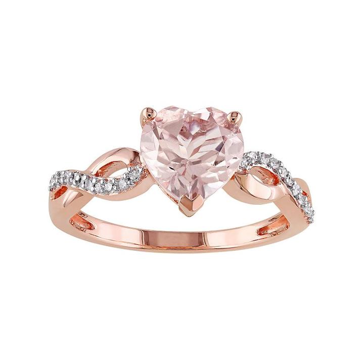 10k Rose Gold Morganite & 1/10 Carat T.w. Diamond Heart Ring, Women's, Size: 8, Pink