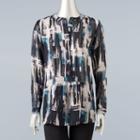 Women's Simply Vera Vera Wang Print Pintuck Blouse, Size: Small, Med Grey