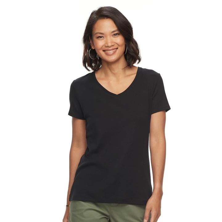 Women's Croft & Barrow&reg; Essential V-neck Tee, Size: Xs, Black