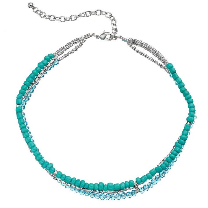 Aqua Beaded Multi Strand Choker Necklace, Women's, Turq/aqua