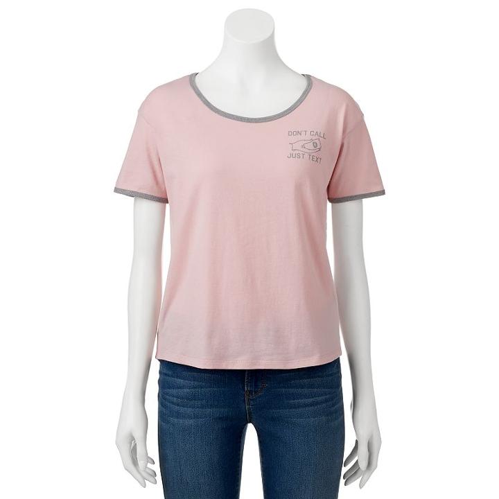 Juniors' Don't Call Just Text Ringer Graphic Tee, Girl's, Size: Xs, Pink