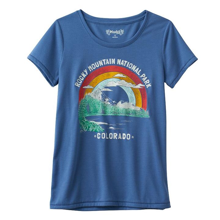Girls 7-16 Mudd&reg; Raw Edge Scoopneck Graphic Tee, Girl's, Size: 14, Blue (navy)