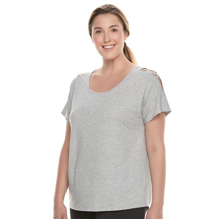 Plus Size Tek Gear&reg; Lattice Shoulder Tee, Women's, Size: 2xl, Med Grey