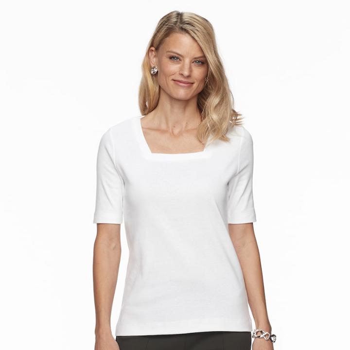 Petite Croft & Barrow&reg; Squareneck Tee, Women's, Size: L Petite, White