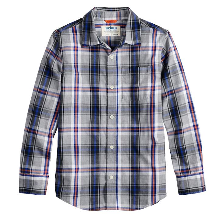 Boys 8-20 & Husky Urban Pipeline&reg; Plaid Button-down Shirt, Size: Medium, Med Grey