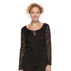 Juniors' Candie's&reg; Criss-cross Lace Top, Size: Small, Black