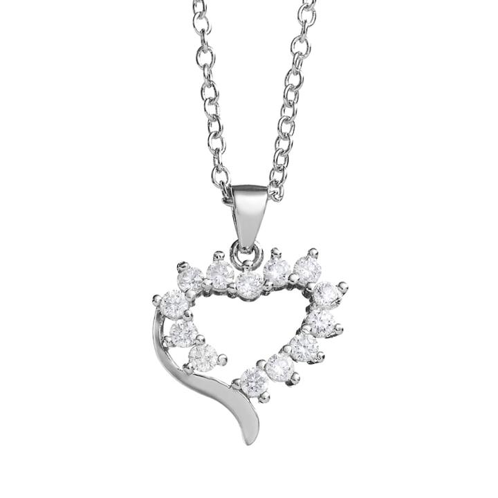 Cubic Zirconia Silver-plated Cutout Heart Pendant Necklace, Women's, Size: 18, Grey