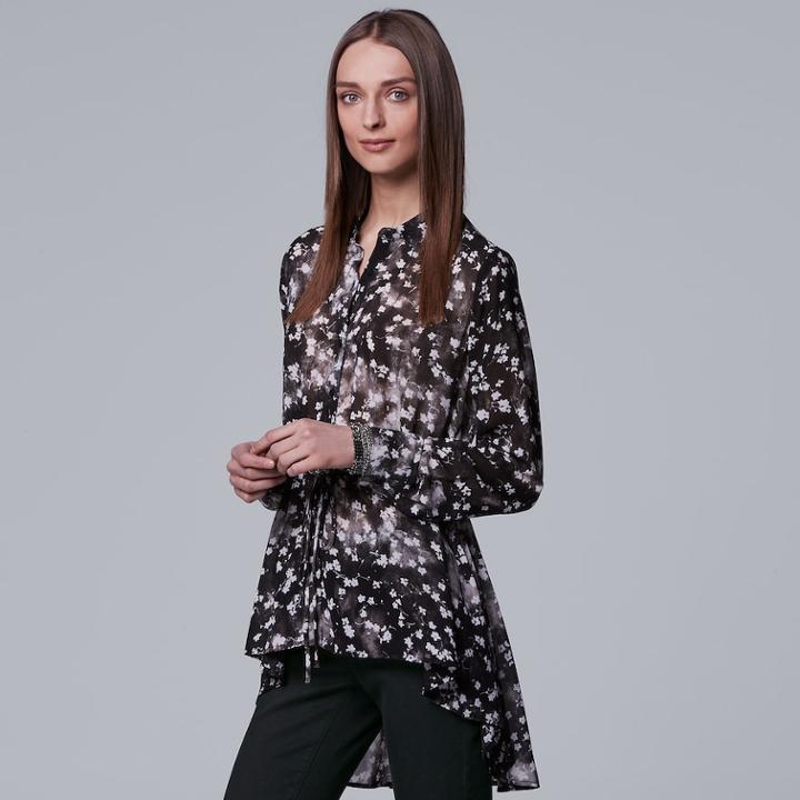 Women's Simply Vera Vera Wang Printed High-low Blouse, Size: Xs, White
