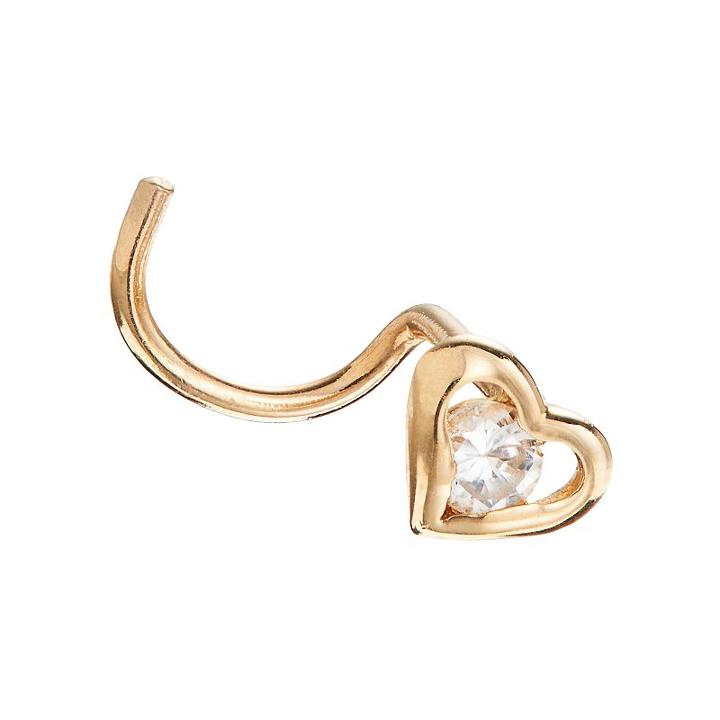 10k Gold Cubic Zirconia 4 Mm Heart Nose Stud, Women's, White