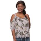 Plus Size Juniors' Liberty Love Floral Cold-shoulder Top, Teens, Size: 2xl, Purple