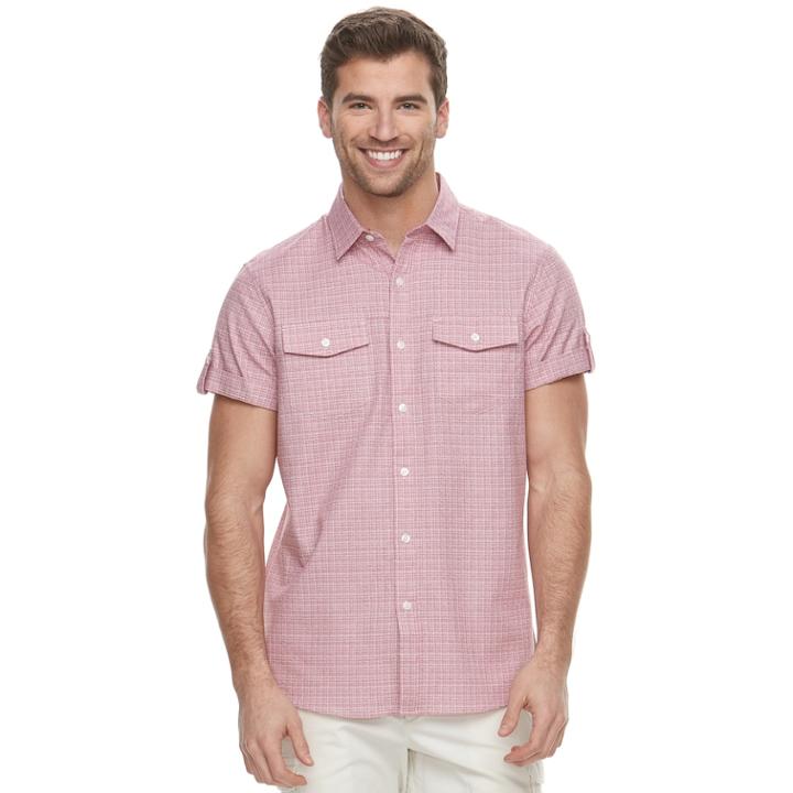 Men's Apt. 9&reg; Premier Flex Slim-fit Stretch Textured Woven Button-down Shirt, Size: Xl Slim, Red