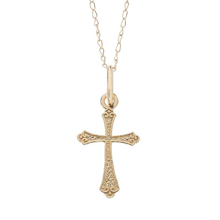 Charming Girl 14k Gold Cross Pendant Necklace, Size: 15, Yellow