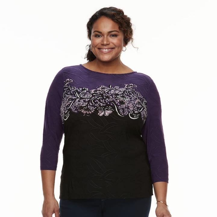 Plus Size Croft & Barrow&reg; Knit Jacquard Tee, Women's, Size: 1xl, Purple