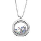 Blue La Rue Crystal Stainless Steel 1-in. Round Sea Horse And Palm Tree Charm Locket - Made With Swarovski Crystals, Women's