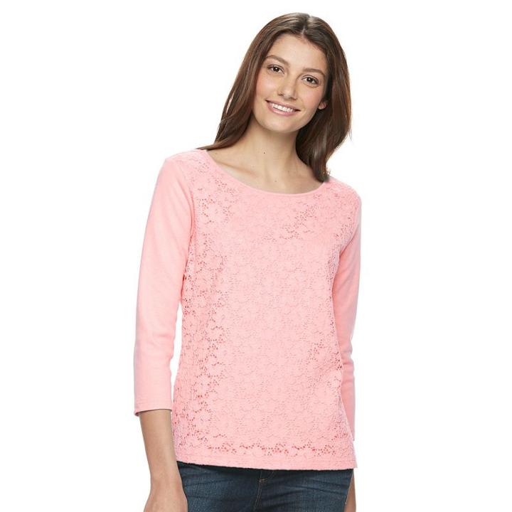 Petite Napa Valley Lace Top, Women's, Size: S Petite, Light Pink