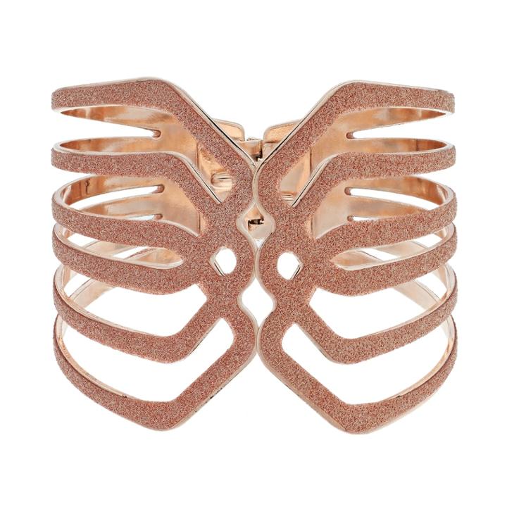 Rose Gold Glittery Openwork Hinge Bracelet, Women's, Light Pink