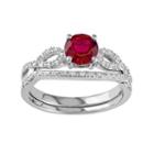 10k White Gold Lab-created Ruby & 1/6 Carat T.w. Diamond Engagement Ring Set, Women's, Size: 5, Red