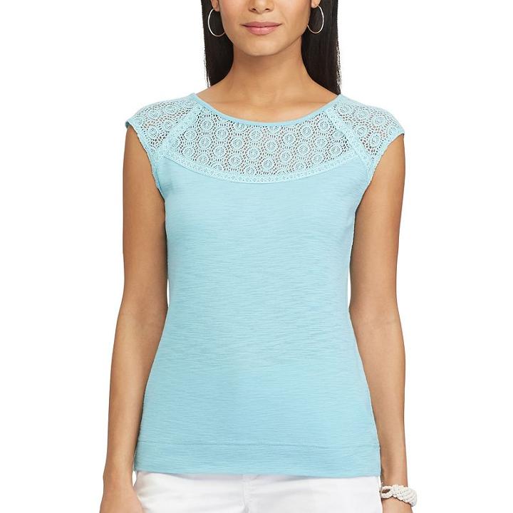 Women's Chaps Lace-trim Tee, Size: Xs, Blue
