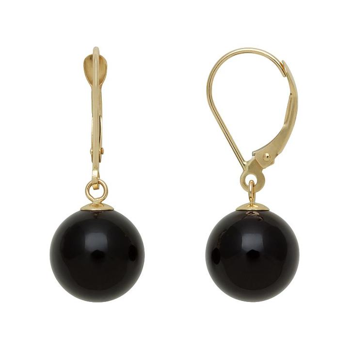 14k Gold Onyx Bead Drop Earrings, Women's, Black