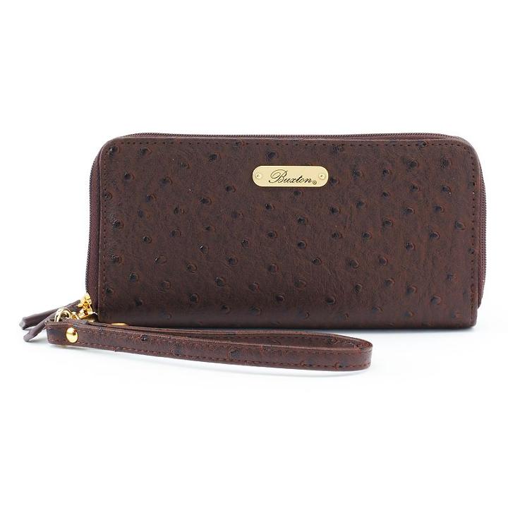 Buxton Ostrich Brights Double-zip Wristlet, Women's, Brown