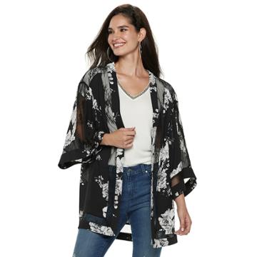 Women's Jennifer Lopez Lace Floral Kimono, Size: L/xl, Black