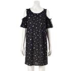 Women's Lc Lauren Conrad Cold-shoulder Textured Shift Dress, Size: Medium, Black