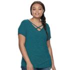 Juniors' Plus Size So&reg; Crisscross Front Tee, Teens, Size: 1xl, Green