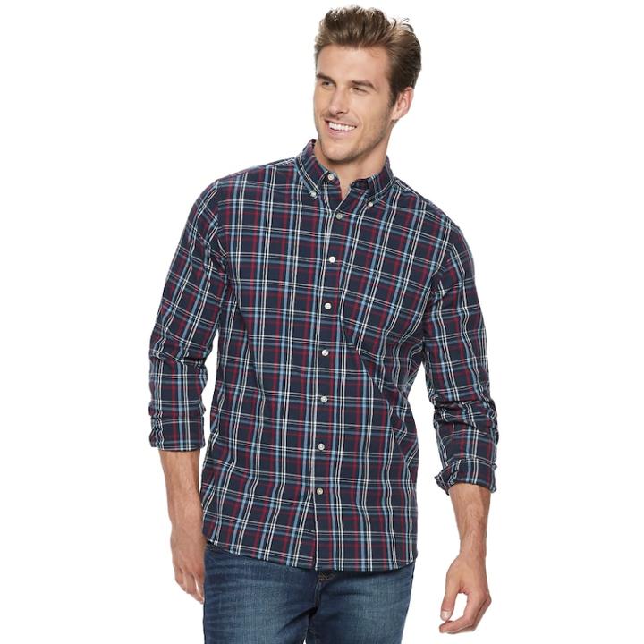 Big & Tall Sonoma Goods For Life&trade; Flexwear Poplin Button-down Shirt, Men's, Size: 4xl Tall, Dark Blue