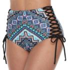 Mosaic Lace-up High-waisted Bikini Bottoms, Size: Medium, Mayan Mosaic