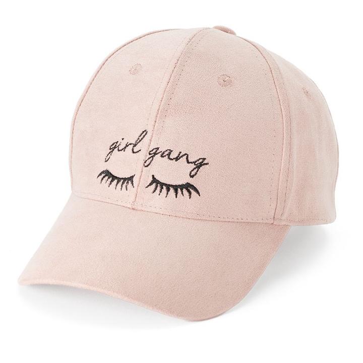 Women's So&reg; Embroidered Eyelashes & Girl Gang Baseball Cap, Med Pink