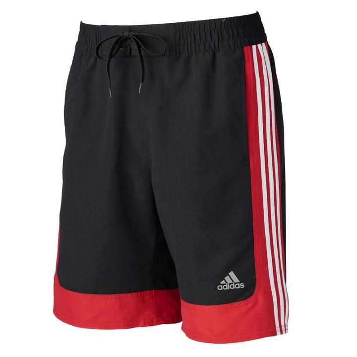 Men's Adidas Colorblock Microfiber Volley Swim Trunks, Size: Medium, Red