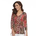 Women's Caribbean Joe Medallion Drawstring V-neck Tee, Size: Large, Drk Orange